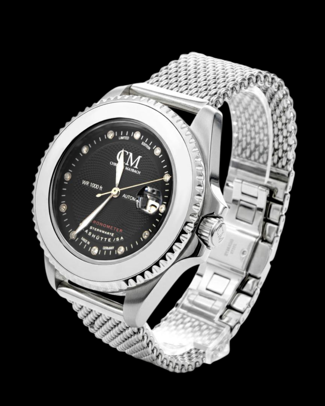 Rhodium Uhr mit massiver Rhodium-Lünette